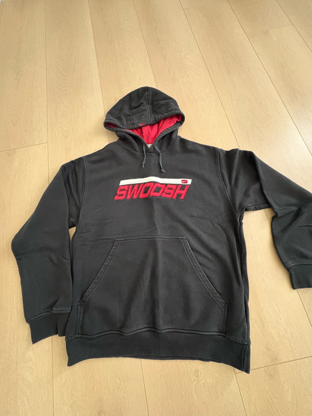 Nike Black Hoodie with Red Logo and Red Lining